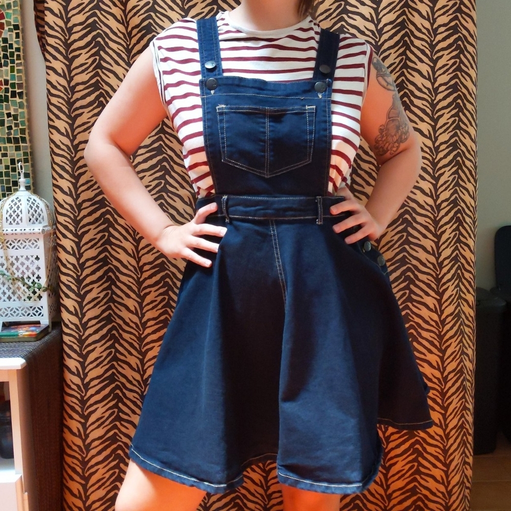 Hell Bunny stretchy denim suspender dress